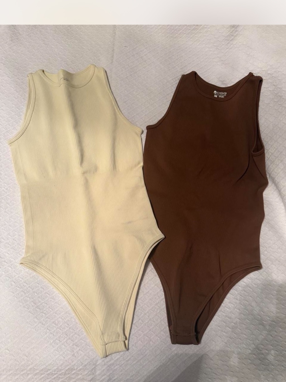 Bundle of 2! Ribbed Tank Bodysuit - Cream & Brown